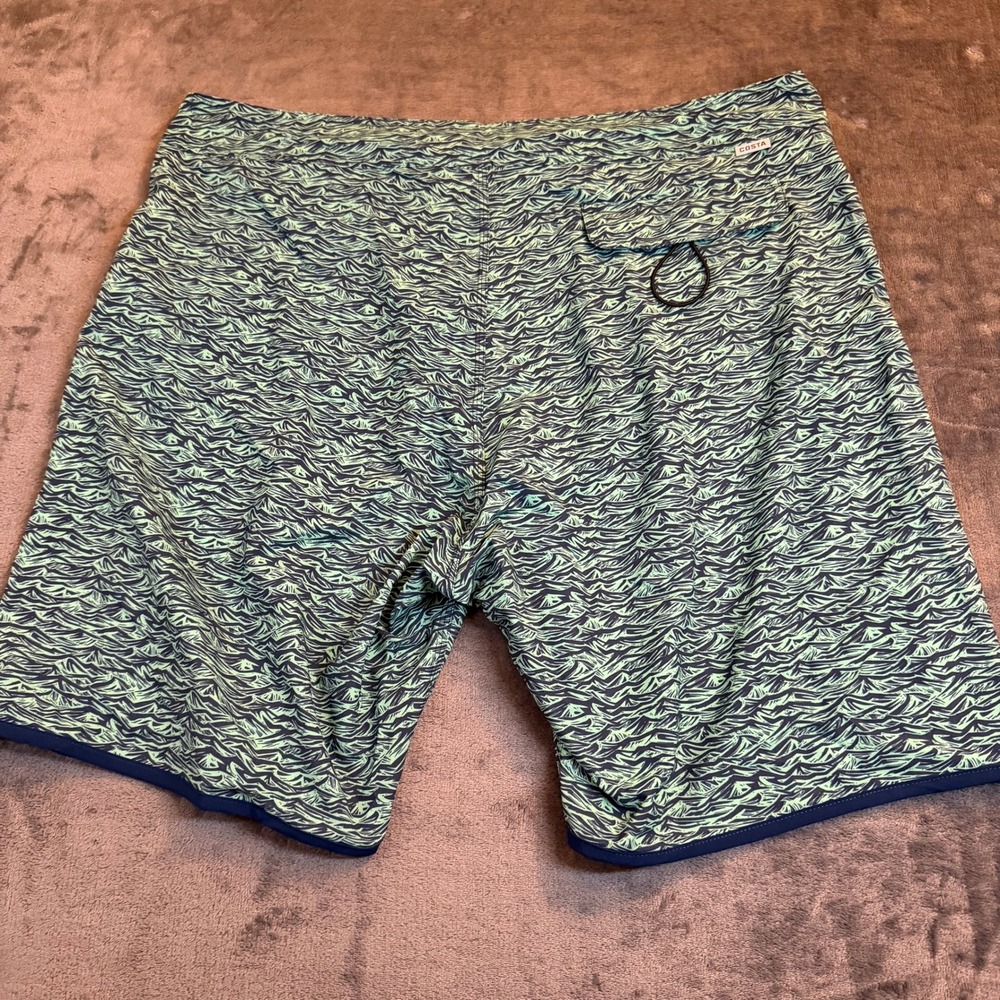 Costa Men's Blue and Green Wave-Print Swim Board Shorts - Picture 3 of 12
